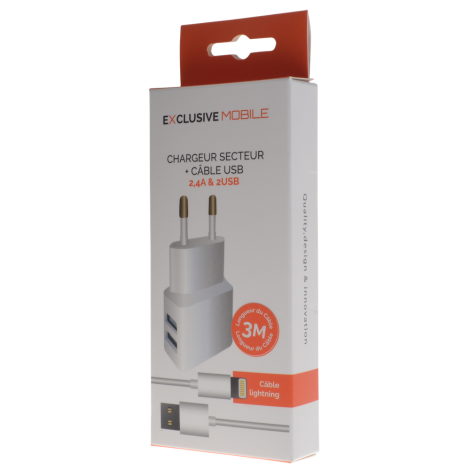 Chargeur secteur 1 USB 2.4A blanc